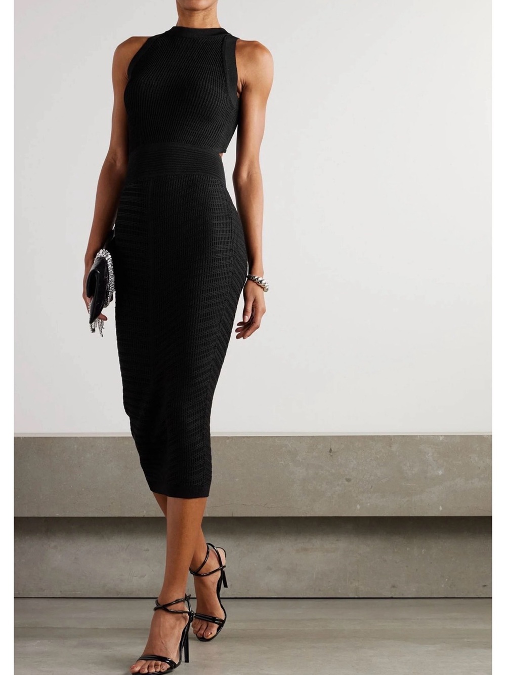 NWT 3200.00 BALMAIN Cutout Ribbed-Knit Halterneck Midi Dress 38 fit to medium